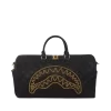 Bolsa de lona negra acolchada con cadena dorada y diseño de tiburón