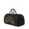 Bolsa de lona negra acolchada con cadena dorada y diseño de tiburón