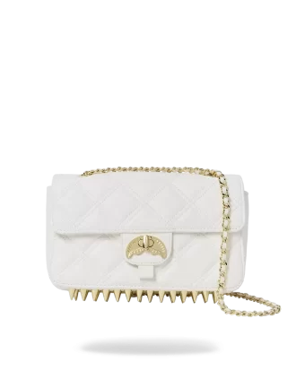 BOLSO DE MANO RIVIERA LE BLANC CON CADENA DE ORO Y DISEÑO DE TIBURÓN
