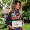 BOLSO DE MANO RIVIERA LE BLANC CON CADENA DE ORO Y DISEÑO DE TIBURÓN BOLSO DE MANO RIVIERA LE BLANC CON CADENA DE ORO Y DISEÑO DE TIBURÓN