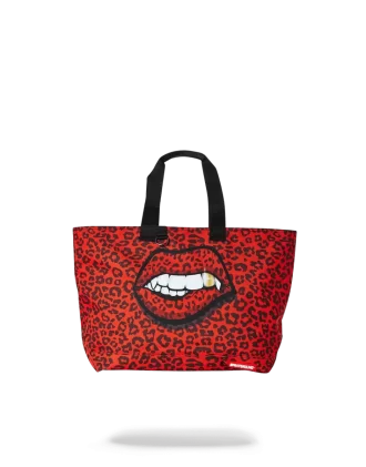 Bolso tote con labios de leopardo rojo