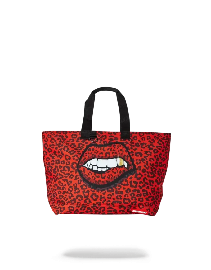 Bolso tote con labios de leopardo rojo Bolso tote con labios de leopardo rojo