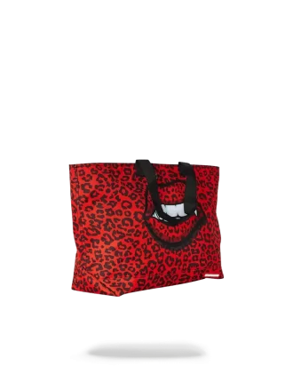 Bolso tote con labios de leopardo rojo