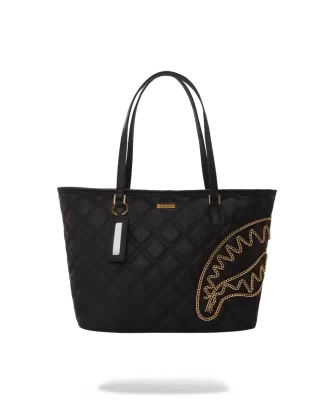 Bolso tote de tiburón con cadena dorada y acolchado negro