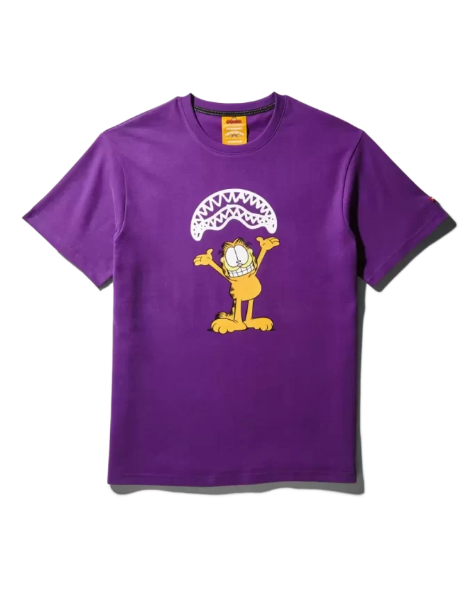 CAMISETA CON ESTAMPADO DE BOCA DE TIBURÓN DE GARFIELD (MORADA)