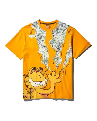 CAMISETA CON ESTAMPADO DE GARFIELD CAT STRATCH (NARANJA)