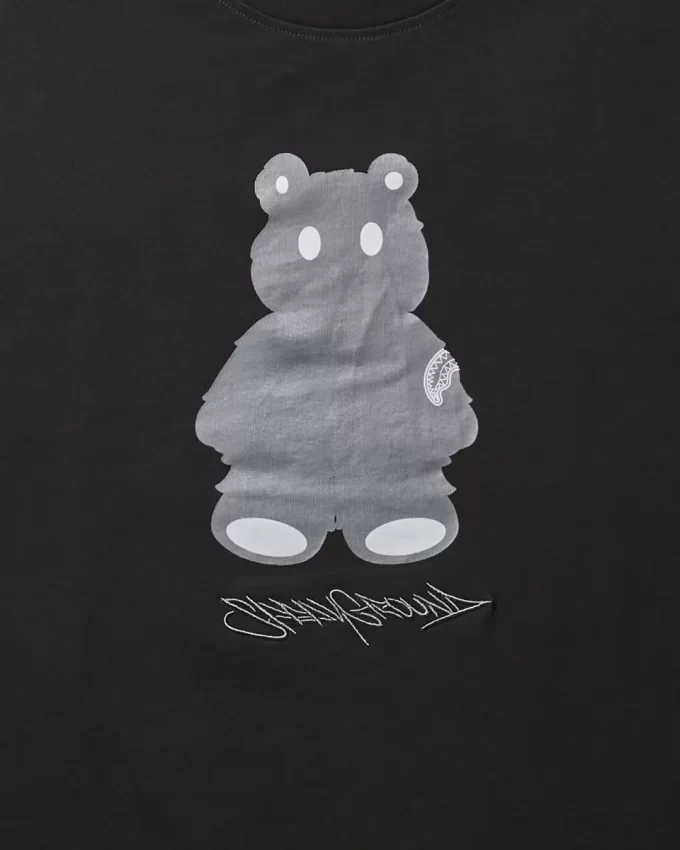 CAMISETA DE MANGA CORTA CON ESTAMPADO DE OSO DE DINERO (NEGRA)