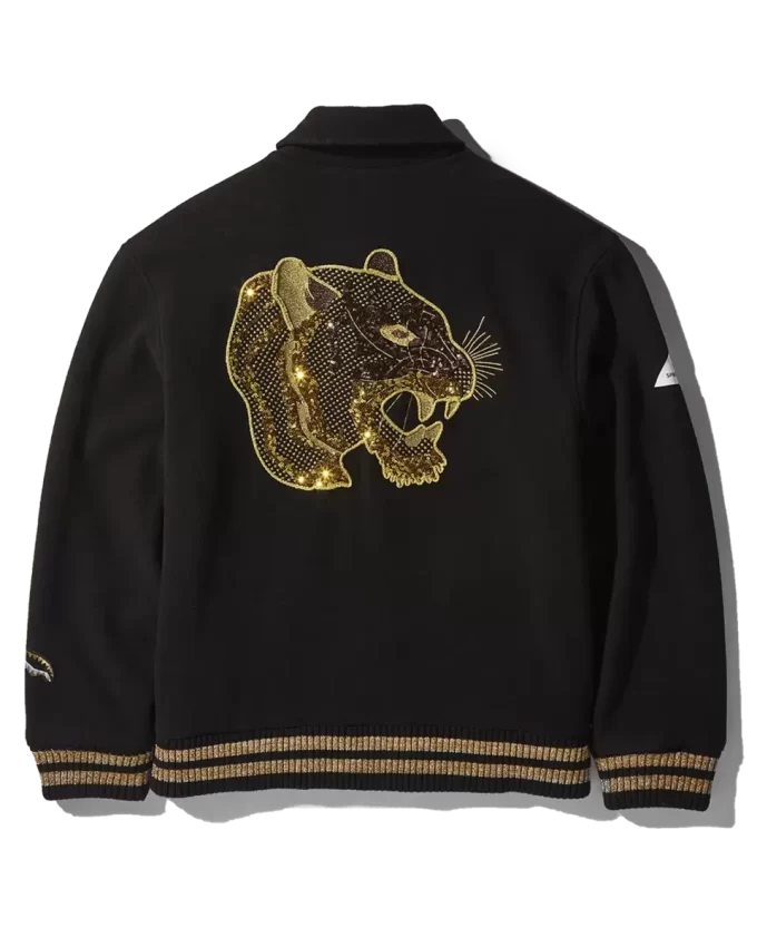 Chaqueta universitaria A.I.9 African Intelligence con leopardo dorado y flor de arena (colaboración)