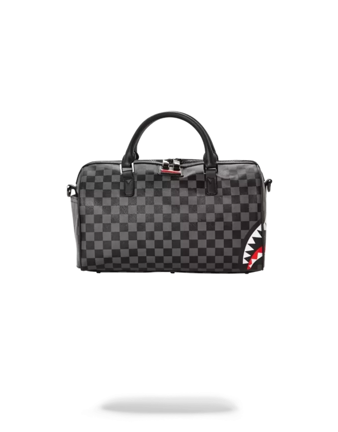 Mini bolsa de viaje con estampado de tiburones a cuadros grises en París Mini bolsa de viaje con estampado de tiburones a cuadros grises en París