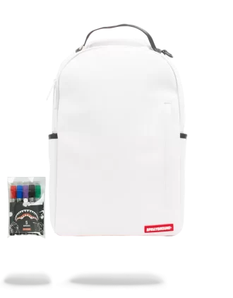 MOCHILA BLANCA SPRAYGROUND DIY (CUERO VEGANO Y FORRO INTERIOR) Y MARCADORES INCLUIDOS