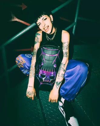 Mochila CAZZU iridiscente con diseño de calavera de araña y tiburón (DLXV)