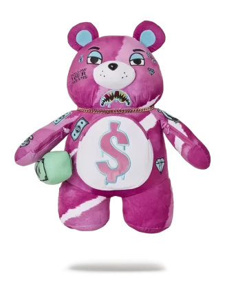 Mochila rosa punk con forma de osito de peluche y dinero