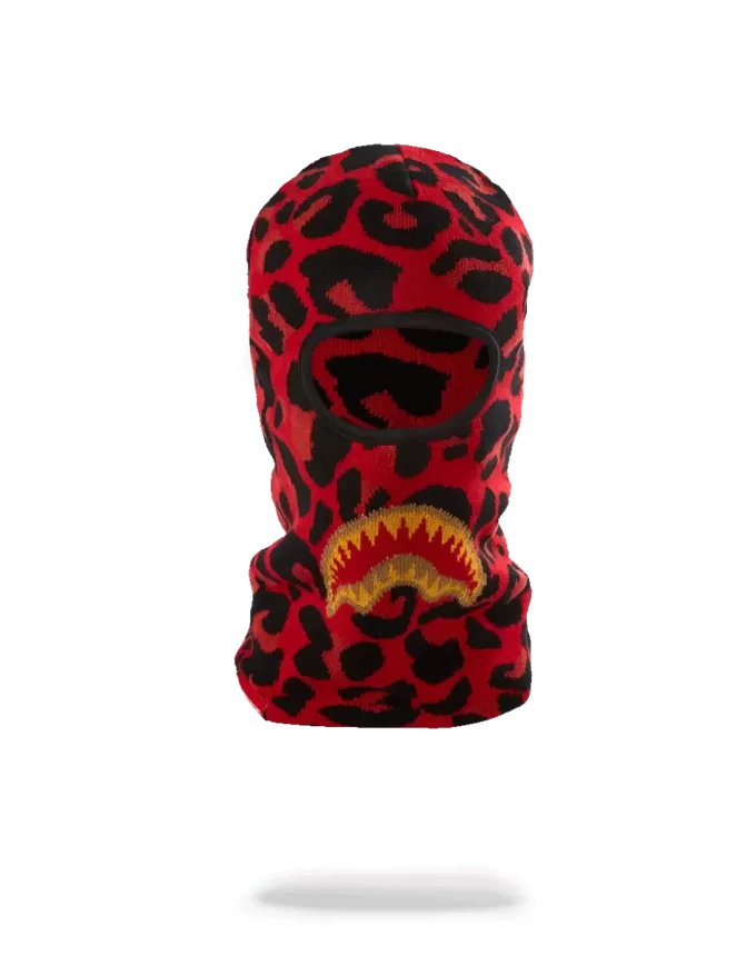 MÁSCARA DE ESQUÍ CON BOCA DE TIBURÓN DORADO Y LEOPARDO ROJO