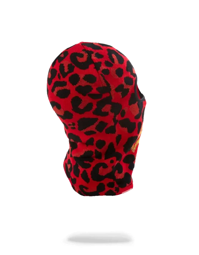 MÁSCARA DE ESQUÍ CON BOCA DE TIBURÓN DORADO Y LEOPARDO ROJO