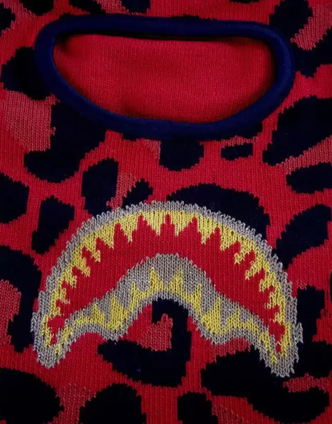 MÁSCARA DE ESQUÍ CON BOCA DE TIBURÓN DORADO Y LEOPARDO ROJO