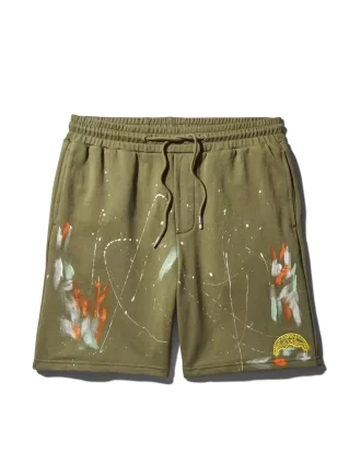 PANTALÓN CORTO DE PUNTO CON SALPICADURAS DE PINTURA (VERDE)