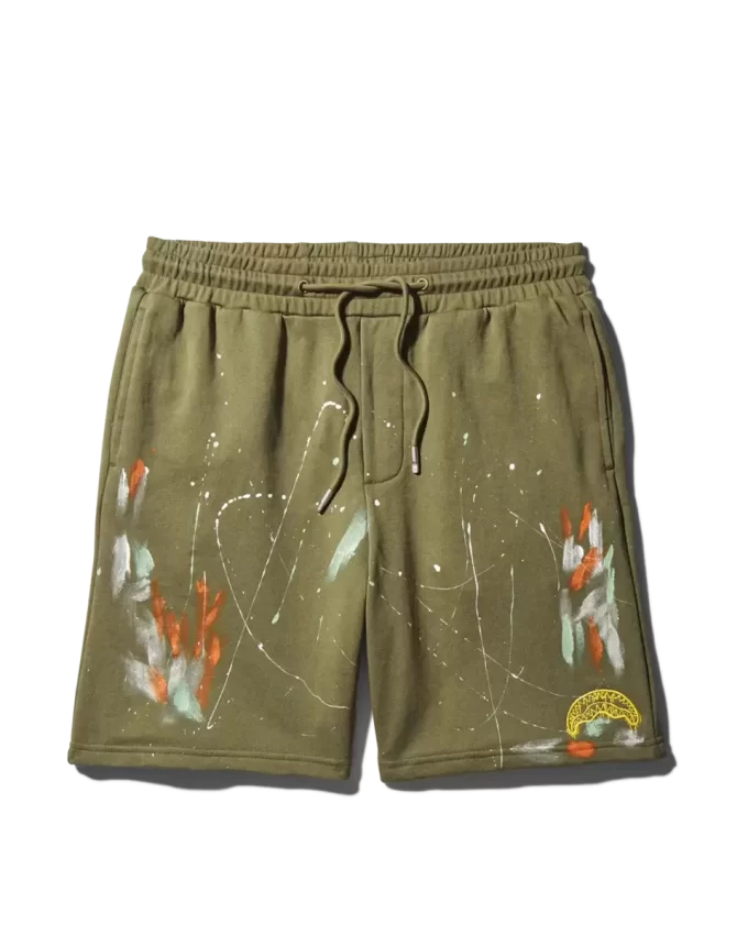 PANTALÓN CORTO DE PUNTO CON SALPICADURAS DE PINTURA (VERDE) PANTALÓN CORTO DE PUNTO CON SALPICADURAS DE PINTURA (VERDE)