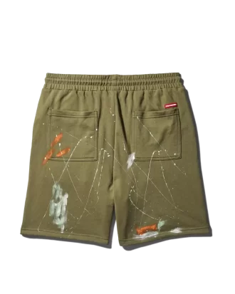 PANTALÓN CORTO DE PUNTO CON SALPICADURAS DE PINTURA (VERDE)