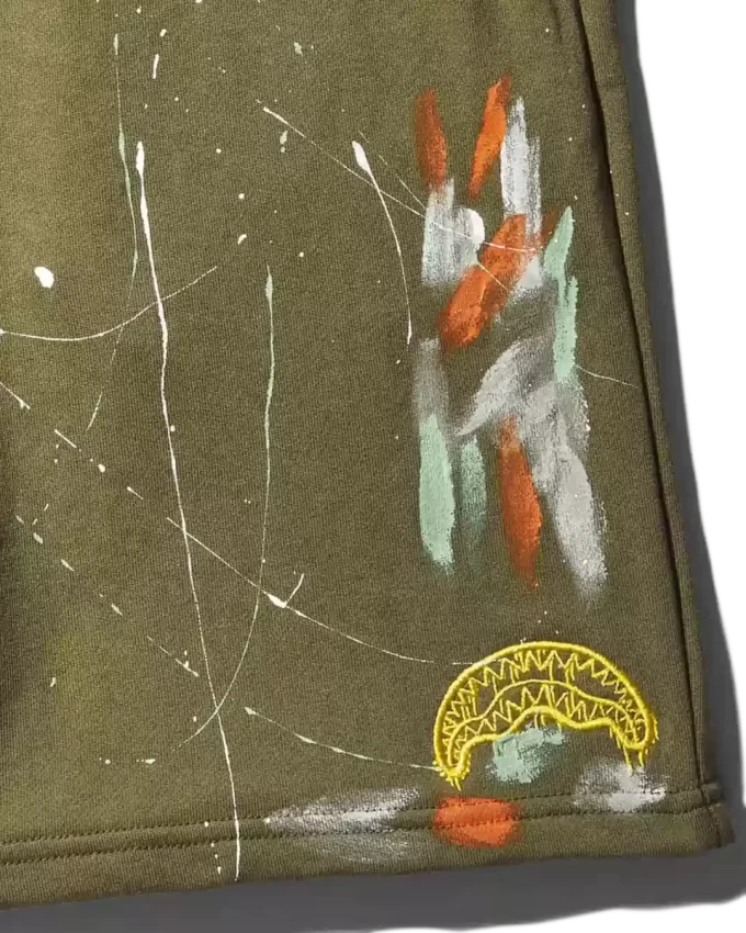 PANTALÓN CORTO DE PUNTO CON SALPICADURAS DE PINTURA (VERDE) PANTALÓN CORTO DE PUNTO CON SALPICADURAS DE PINTURA (VERDE)