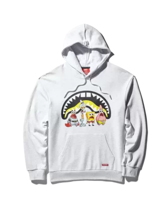 SUDADERA CON CAPUCHA DE TIBURÓN DE LA TRIPULACIÓN DE BOB ESPONJA (GRIS CLARO)